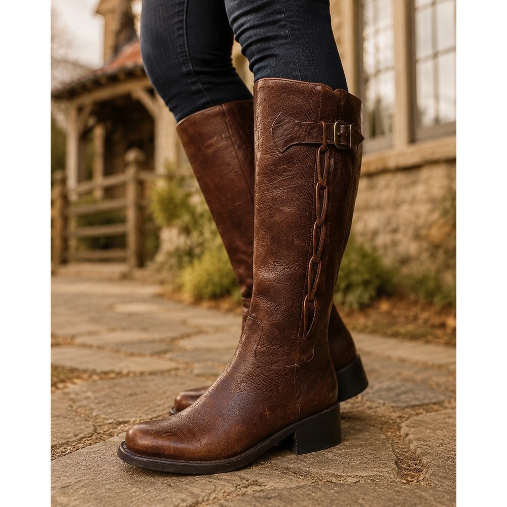 Vintage Born Rodeo Brown Western Leather Linked Riding Boots Women's 8.5 M
